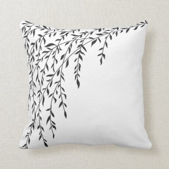 Black & White Weeping Willow Tree Branches Leaves Throw Pillow by SterlingClouds at Zazzle