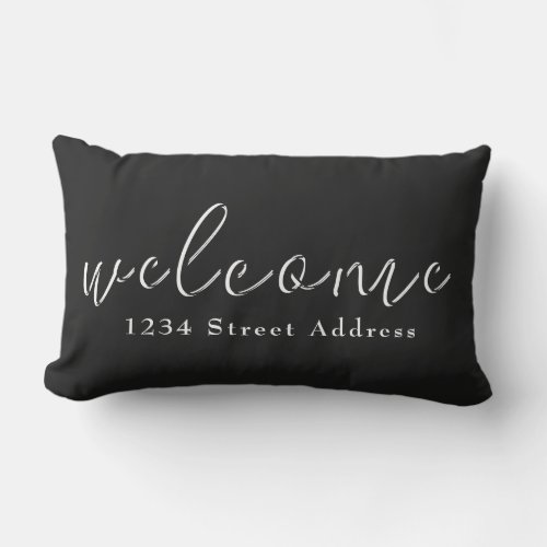 Black  White Welcome  Custom Address Script Lumbar Pillow
