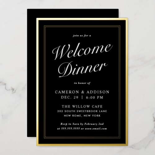 Black  White Welcome Dinner Gold Foil Invitation