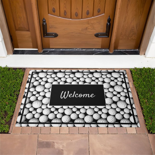 Black|White Welcome Golf Balls Patterns Doormat (Outdoor)