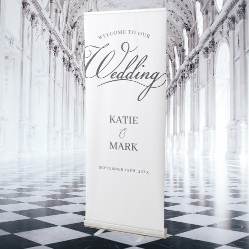 Black White Welcome To Our Wedding Calligraphy Retractable Banner