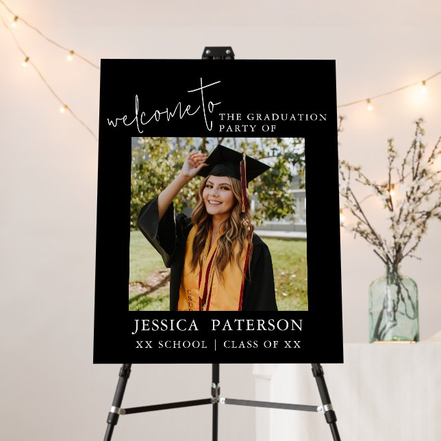 Black White Welcome To The Graduation Party Photo Foam Board (In Situ (Stand))