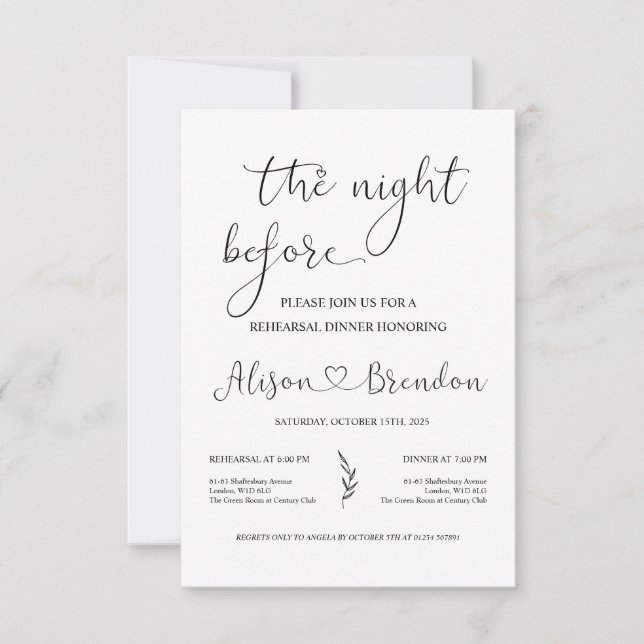 Black White Welcome to the Night Before  Invitation (Front)