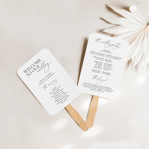 Black  White Welcome Wedding Program Hand Fan