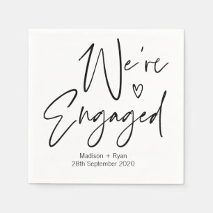 Black & White We're Engaged Engagement Party Decor Napkins