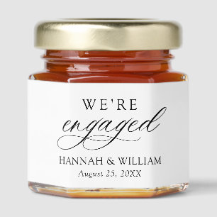 Black & White We're Engaged Engagement Party Honey Jar Favors