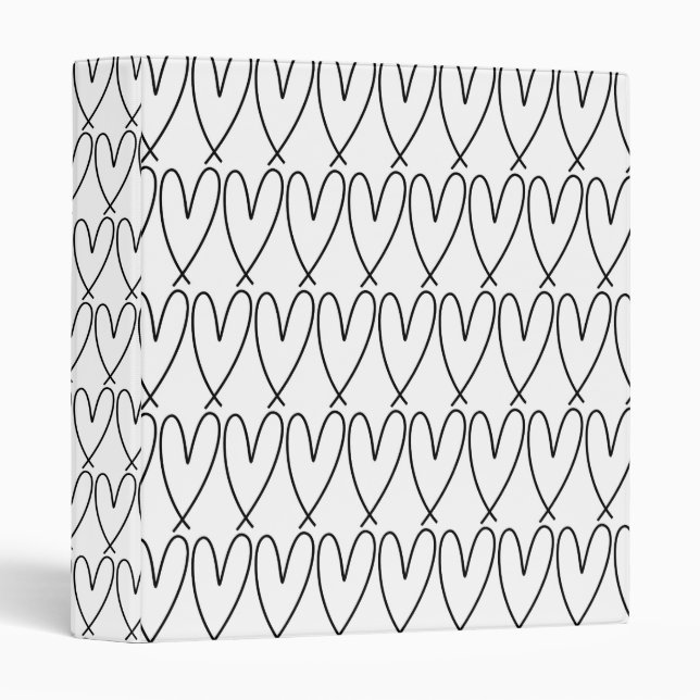 Black & White Whimsical Cute Hearts 3 Ring Binder (Front/Spine)