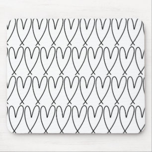 Black & White Whimsical Cute Hearts Mouse Pad