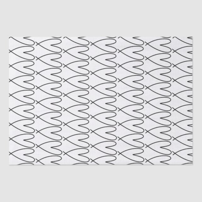 Black & White Whimsical Cute Hearts Tissue Paper (Front)