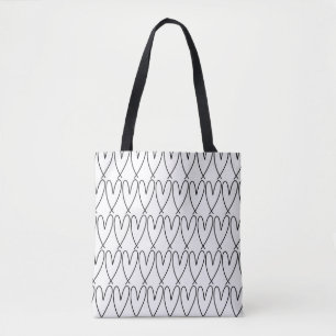 Black & White Whimsical Cute Hearts Tote Bag