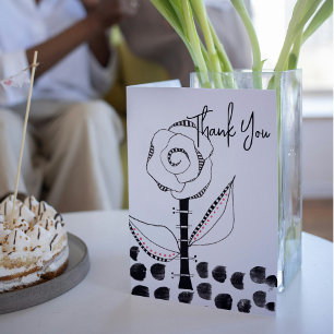 Black White Whimsical Flower Editable Thank You Card
