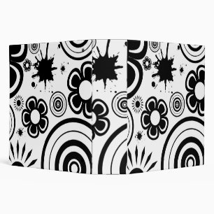 Black & White Whimsical Flowers, Circles, Splatter Binder
