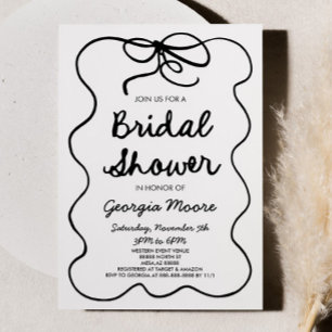 Black White Whimsical Hand Drawn Bow Bridal Shower Invitation
