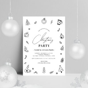 Black White Whimsical Scandinavian Christmas Party Invitation