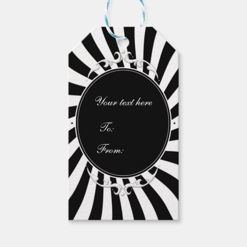 Black  White Whimsical Stripes Circus Carnival Gift Tags
