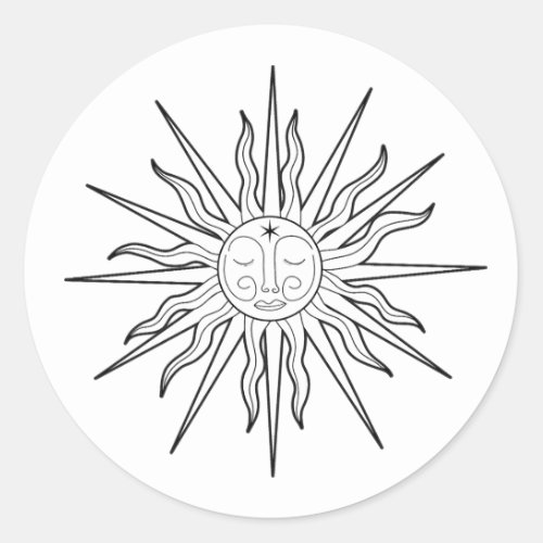 Black  White Whimsical Sun Birthday  Classic Round Sticker