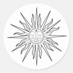 Black & White Whimsical Sun Birthday Classic Round Sticker
