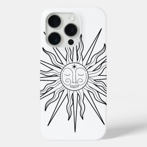 Black  White Whimsical Sun Celestial Astrology iPhone 15 Pro Case