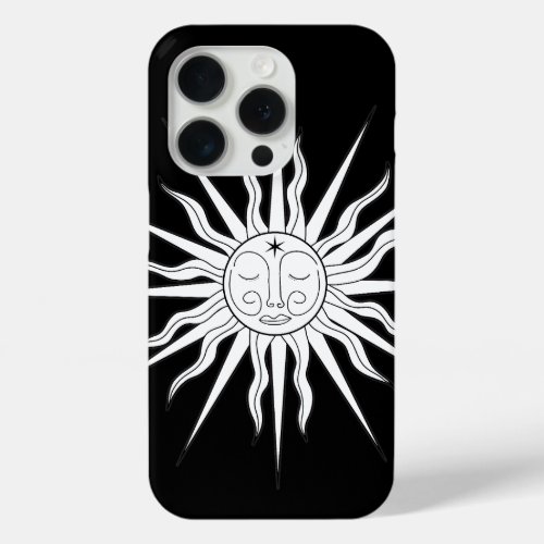 Black  White Whimsical Sun Celestial Astrology iPhone 15 Pro Case