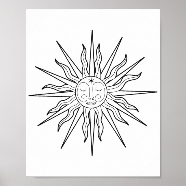 Black & White Whimsical Sun Celestial Astrology Poster (Front)