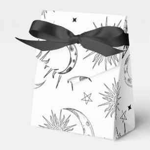 Black & White Whimsical Sun Celestial Birthday Favor Boxes