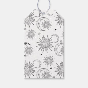 Black & White Whimsical Sun Celestial Birthday Gift Tags
