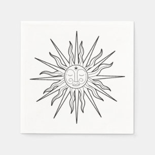 Black & White Whimsical Sun Celestial Birthday Napkins