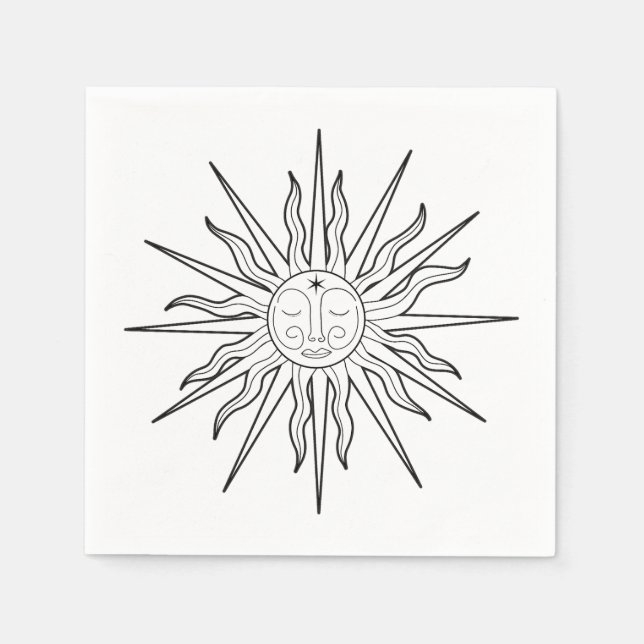 Black & White Whimsical Sun Celestial Birthday Napkins (Front)