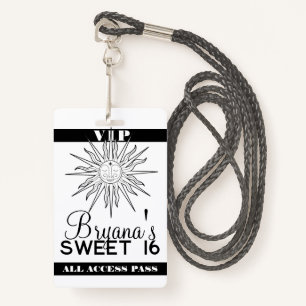 Black White Whimsical Sun Celestial Birthday VIP  Badge