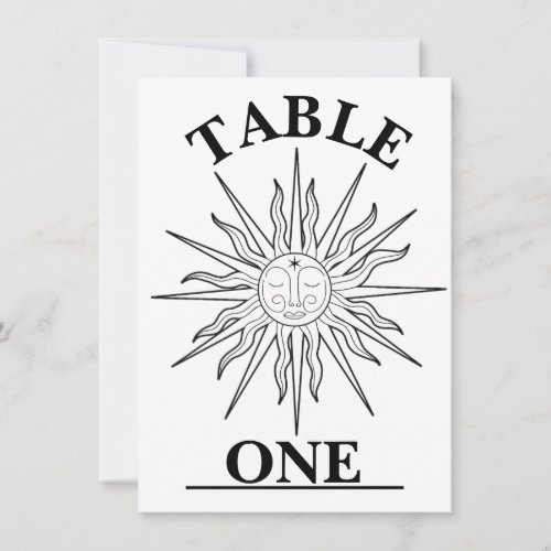 Black  White Whimsical Sun Celestial Table Number