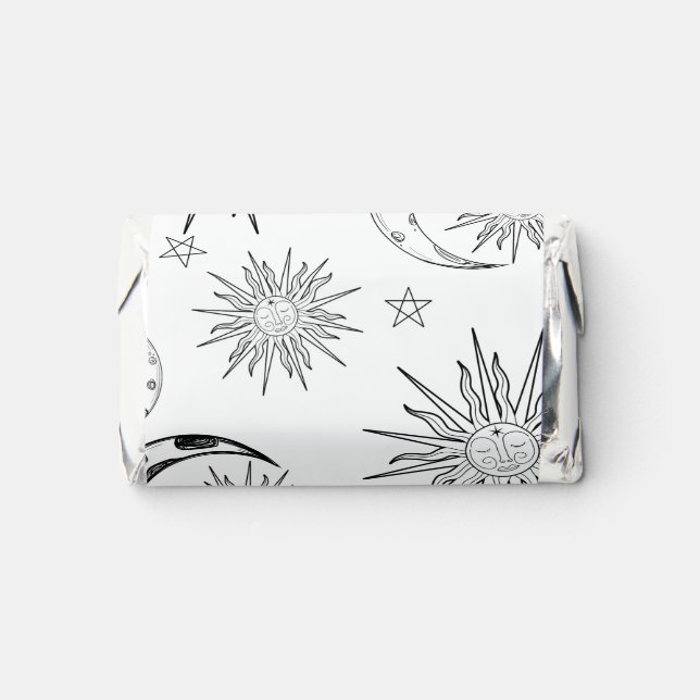 Black & White Whimsical Sun Moon Stars Party  Hershey's Miniatures (Front)