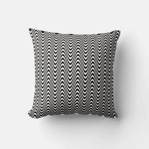 Black  White Whimsical Wave Wavy Lines Pattern Throw Pillow