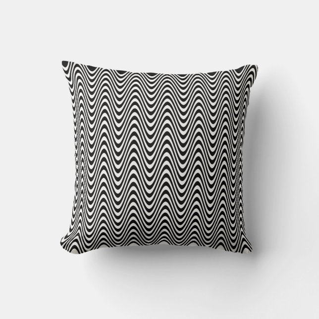 Black & White Whimsical Wave Wavy Lines Pattern Throw Pillow (Front)