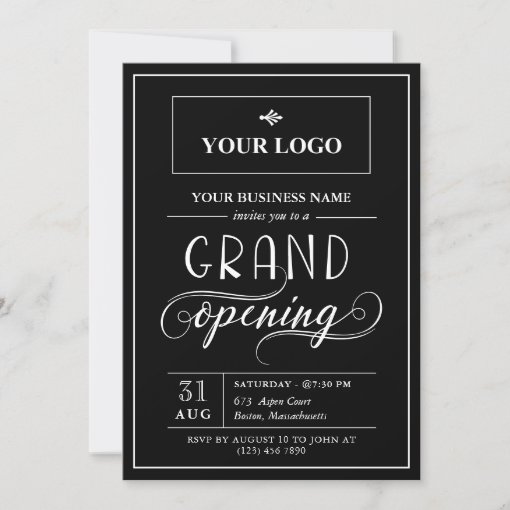 Black & White Wide Logo Grand Opening Invitation 