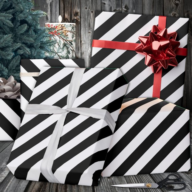Black White Wide Stripe Holiday Wrapping Paper (Black White Wide Stripe Holiday Wrapping Paper in 6 and 15 foot 30 Inch Width Rolls.)