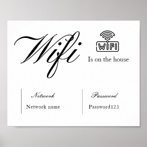 Black  White Wifi Password and Network Sign