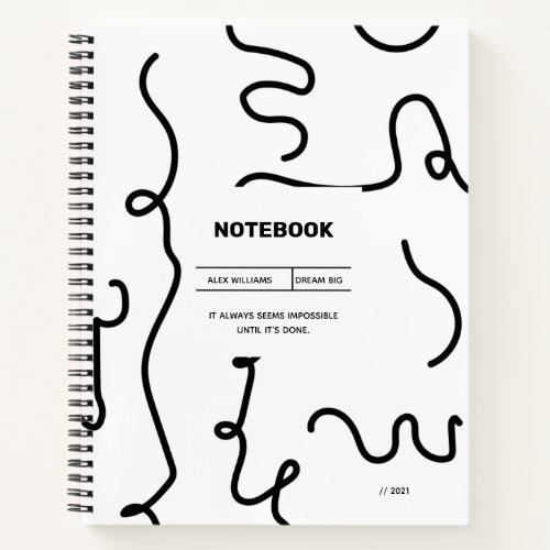 Black  White Wiggle Line Notebook Design