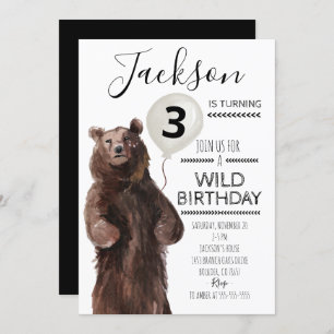 Black & White Wild Bear Birthday Invitation