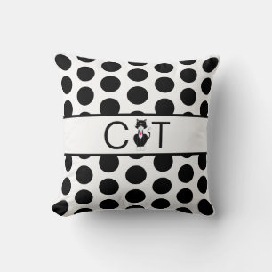 Black White Wild Cat & Polka Dots Throw Pillow