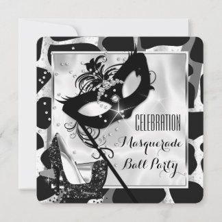 Black White Wild Masquerade Ball Party Invitation