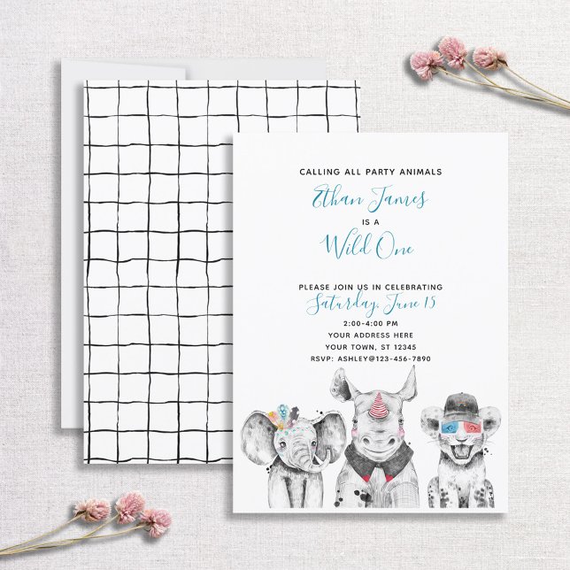 Black White Wild One Boy's First Birthday Party Invitation (Creator Uploaded)