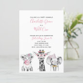 Black White Wild One Girl's First Birthday Party Invitation (Standing Front)