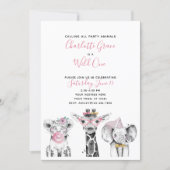 Black White Wild One Girl's First Birthday Party Invitation (Front)