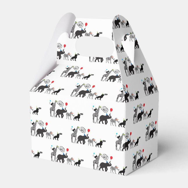 Black White Wild Party Animal Birthday Favor Boxes (Front Side)