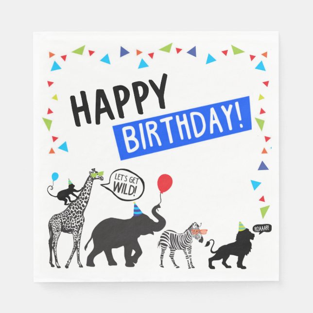 Black White Wild Party Animal Birthday Luncheon Napkins (Front)