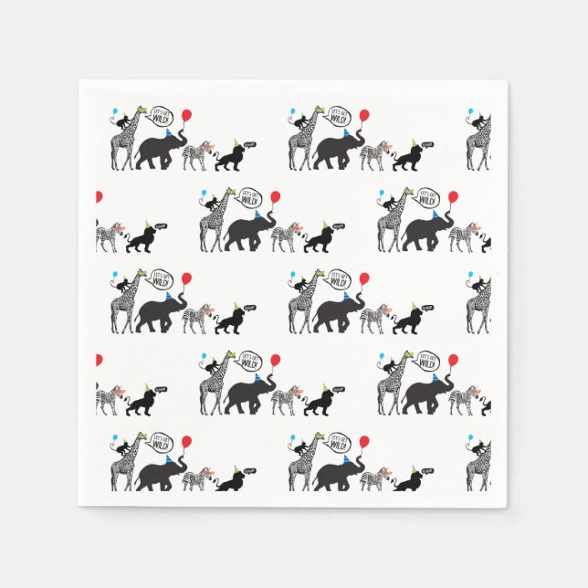 Black White Wild Party Animal Birthday Napkins (Front)