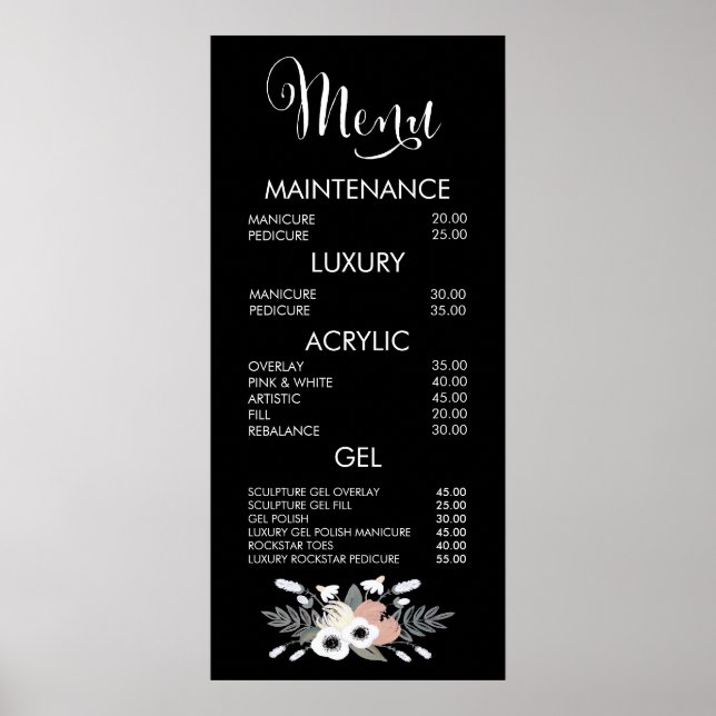 Black & White Wild Salon Menu Wall Poster (Front)