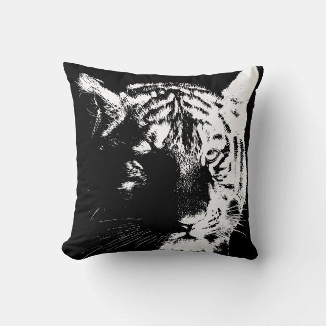 Black & White Wild Tiger Eyes Pop Art Throw Pillow (Front)