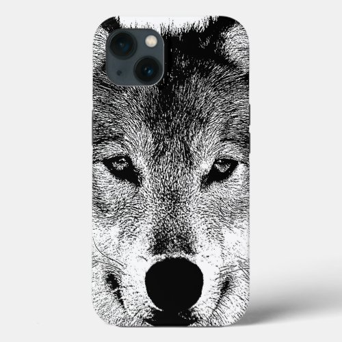 Black  White Wild Wolf Eyes iPhone 13 Case