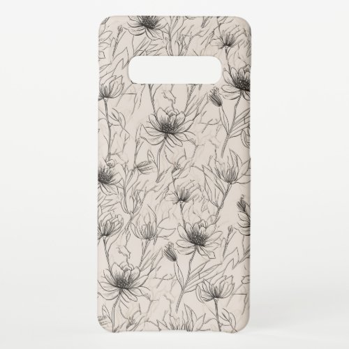 Black White Wildflower Botanical Lineart Pastel Samsung Galaxy S10 Case